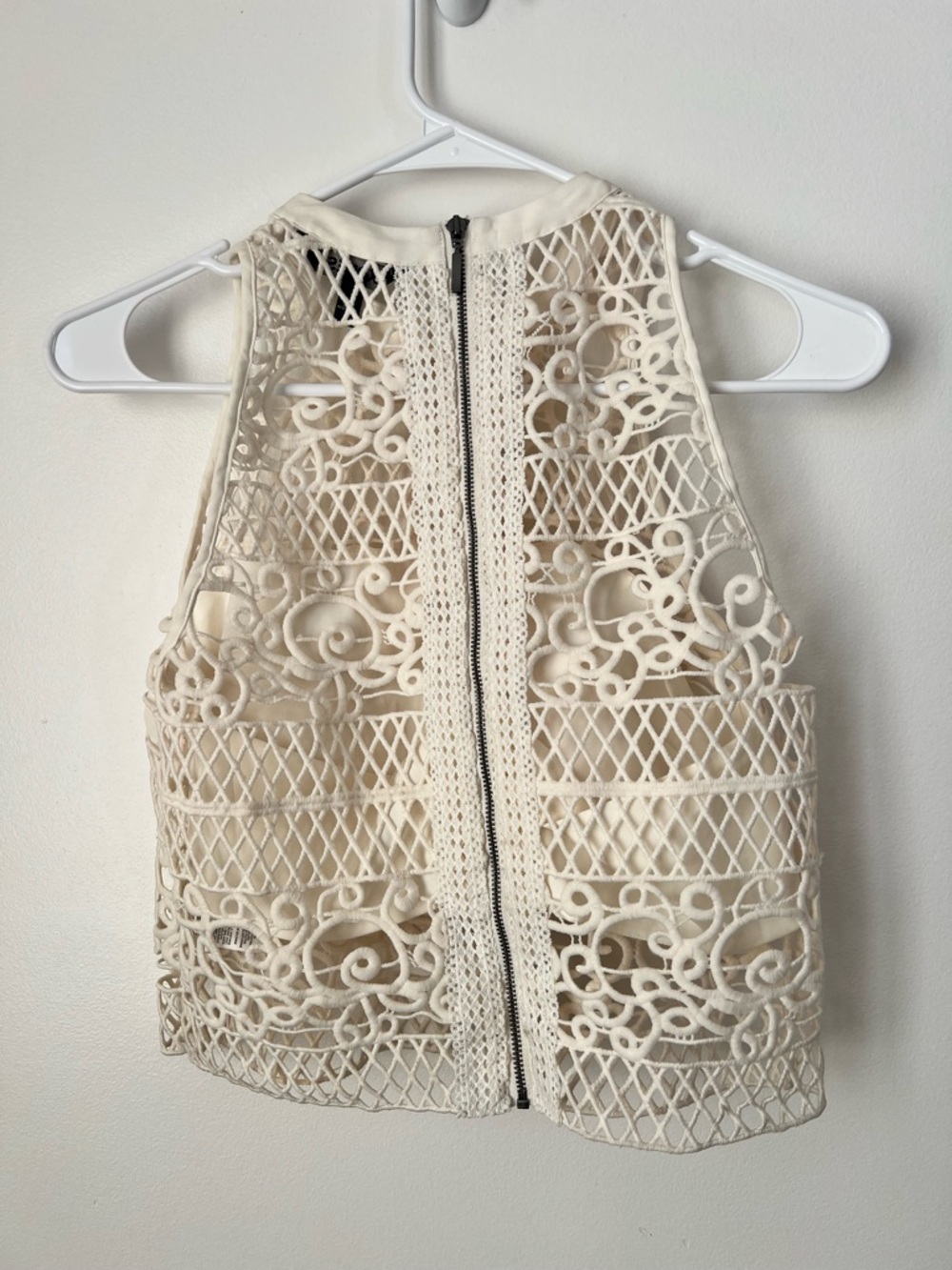 Express Cream Crochet Halter Crop Top - Picture 2 of 5